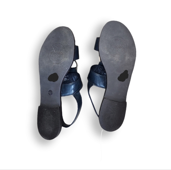 Tory Burch Sandals Leather Ring Shoes Navy Blue 7- 7.5 EUC - Picture 8 of 9